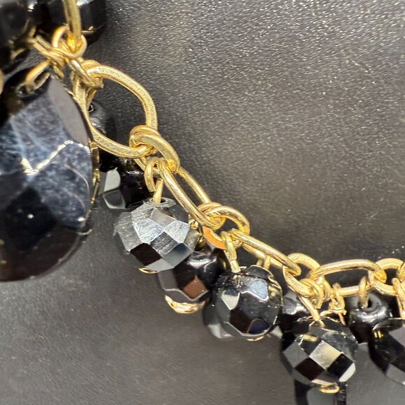 Talbots Rhinestone Black Faceted Bead Crystal Layer Chain Statement Necklace - Picture 2 of 5